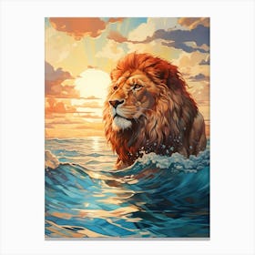 Lion In The Ocean Canvas Print