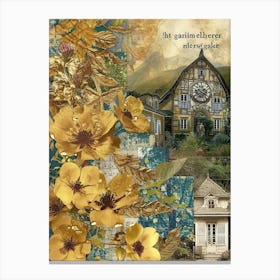 Dried Flowers Scrapbook Collage Cottage 1 Canvas Print
