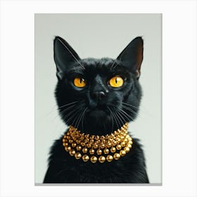 Black Cat With Gold Necklace Canvas Print