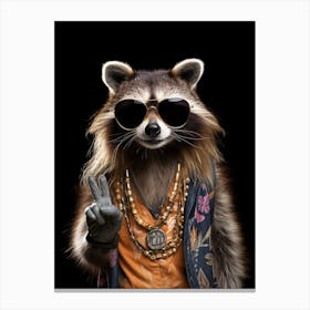 A Tanezumi Raccoon Doing Peace Sign Wearing Sunglasses 1 Canvas Print