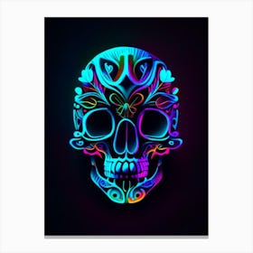 Skull With Neon 2 Accents Mexican Canvas Print