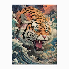 Tiger In The Waves Canvas Print