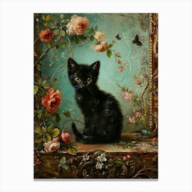 Black Rococo Inspired Cat  3 Canvas Print