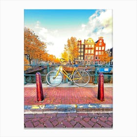 Bicycle On A Bridge In Amsterdam Canvas Print