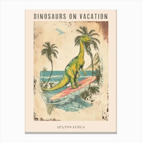 Vintage Apatosaurus Dinosaur On A Surf Board 2 Poster Canvas Print