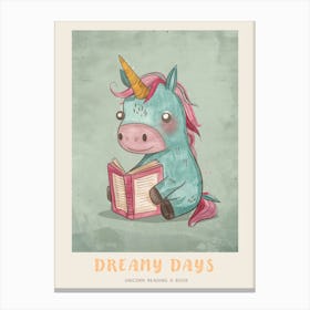 Pastel Storybook Style Unicorn Reading A Book 4 Poster Canvas Print