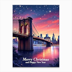 Merry Christmas Brooklyn Bridge Canvas Print