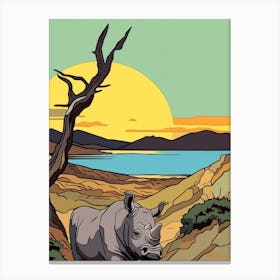 Rhino & The Sunset In The Dry Landscape 3 Canvas Print