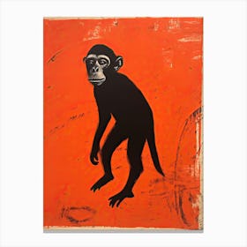 Monkey, Woodblock Animal  Drawing 3 Canvas Print