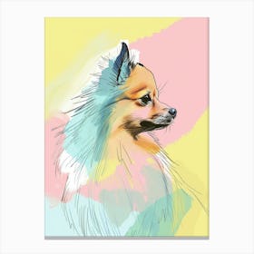 Pastel Pomeranian Dog Watercolour Line Illustration 2 Canvas Print