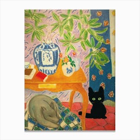 Henri Matisse Inspired , Interior With Dog And Black Cat Canvas Print