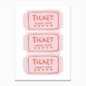 Ticket Admit One Pink Hearts Canvas Print