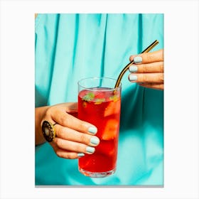 Woman Holding A Drink Canvas Print