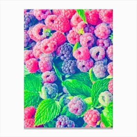Raspberry Risograph Retro Poster Fruit Canvas Print