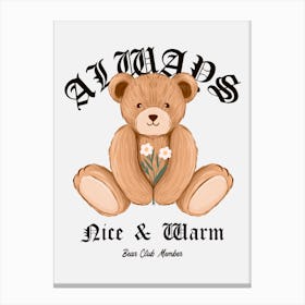 Teddy Bear - Cute Design Generator Featuring An Illustrated Teddy Bear With Flowers - teddy bear, bear, teddy Canvas Print