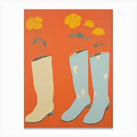 A Painting Of Cowboy Boots With Yellow Flowers, Pop Art Style 7 Canvas Print