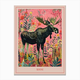 Floral Animal Painting Moose 1 Poster Canvas Print