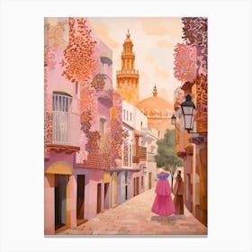 Seville Spain 4 Vintage Pink Travel Illustration Canvas Print