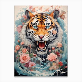 Tiger With Roses 1 Canvas Print