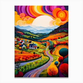 Vibrant Road Folk Art Style Canvas Print