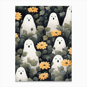 Cute Bedsheet Ghost, Botanical Halloween Watercolour 93 Canvas Print