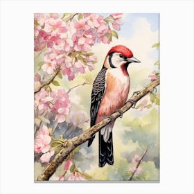 Storybook Animal Watercolour Woodpecker 3 Canvas Print