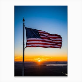 American Flag Rippling In The Wind At Sunrise Red And Blue Stripes Forming A Vivid Pattern Symboliz (4) Canvas Print