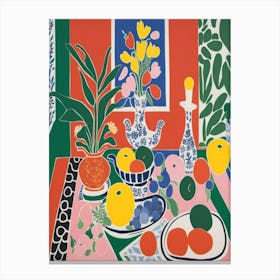 Table With Fruit And Flowers Matisse Style Canvas Print