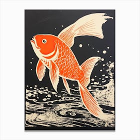 Goldfish, Woodblock Animal  Drawing 3 Canvas Print