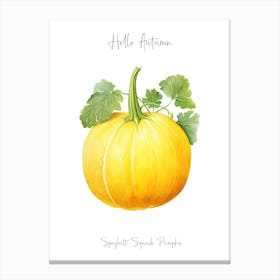 Hello Autumn Spaghetti Squash Pumpkin Watercolour Illustration 1 Canvas Print