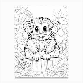 Line Art Jungle Animal Emperor Tamarin 2 Canvas Print