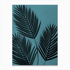 Teal black palm leaves 2 Canvas Print