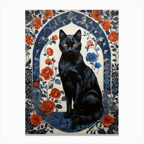 Black Cat With Roses Canvas Print