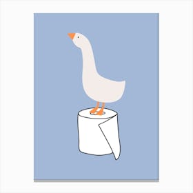 Silly Goose on Toilet Paper Blue Canvas Print