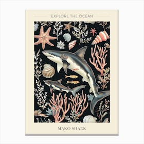 Mako Shark Seascape Black Background Illustration 1 Poster Canvas Print