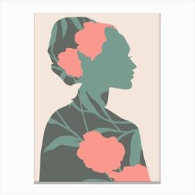 Silhouette Of A Woman With Flowers 1 Canvas Print