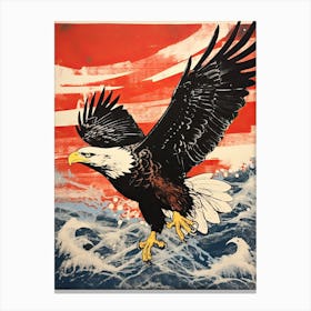 Bald Eagle, Woodblock Animal  Drawing 1 Canvas Print