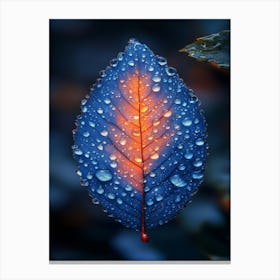 Blue Leaf With Water Droplets 6 Canvas Print