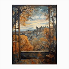 Window View Of Edinburgh Scotland In The Style Of William Morris 4 Canvas Print