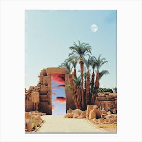 Portal In Egypt With Palms And Moon Canvas Print