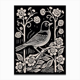 B&W Bird Linocut Eastern Bluebird 2 Canvas Print