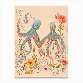 Folksy Floral Animal Drawing Octopus 4 Canvas Print