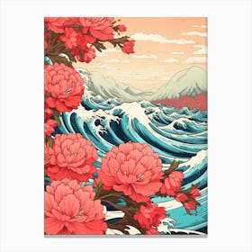 Great Wave With Azalea Flower Drawing In The Style Of Ukiyo E 3 Canvas Print
