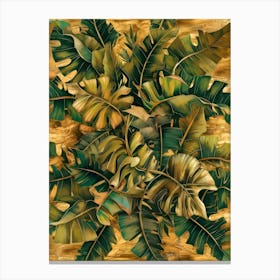 Banana Leaves On Wood Canvas Print