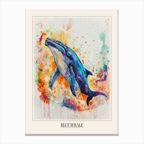 Blue Whale Colourful Watercolour 4 Poster Canvas Print