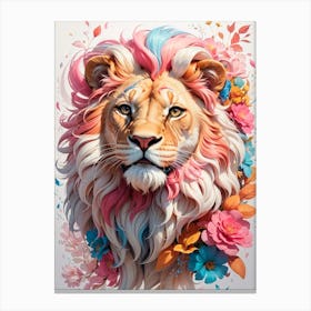 Lion With Flowers Canvas Print