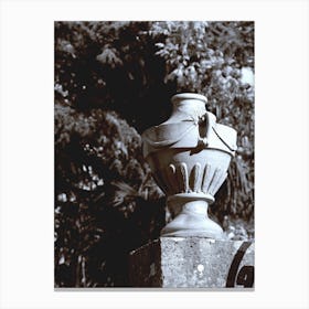 Antique Vase Outdoor Photo Vertical Black And White Marble Stone Roman Old Greek Black And White Monochrome Canvas Print