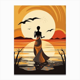 Sunset Woman In A Dress Canvas Print