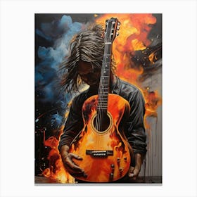 Guitar Player On Fire Canvas Print