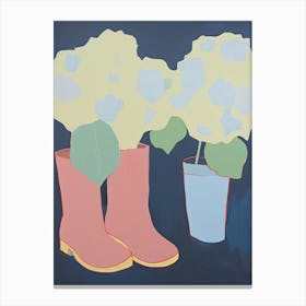 A Painting Of Cowboy Boots With White Flowers, Pop Art Style 11 Canvas Print